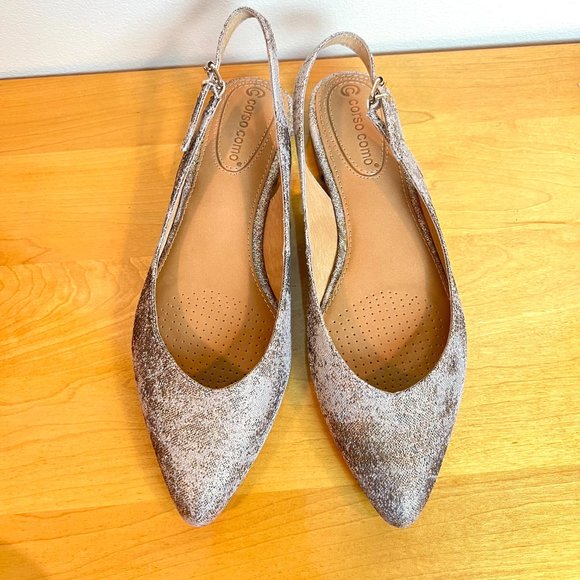 Corso Como Size 6.5 Gold Bronze Brown Beige Point Toe Slingback Flats Shoes - Picture 3 of 14